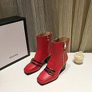 Gucci Red Leather GG Marmont Block Heel Ankle Boots - 1