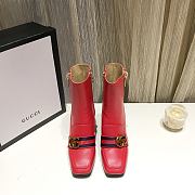 Gucci Red Leather GG Marmont Block Heel Ankle Boots - 2