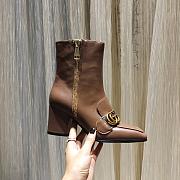 Gucci Brown Leather GG Marmont Block Heel Ankle Boots - 5