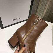 Gucci Brown Leather GG Marmont Block Heel Ankle Boots - 3