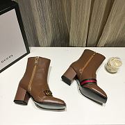 Gucci Brown Leather GG Marmont Block Heel Ankle Boots - 2