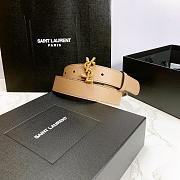 Saint Laurent Beige Monogram Leather Belt - 4