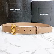 Saint Laurent Beige Monogram Leather Belt - 1