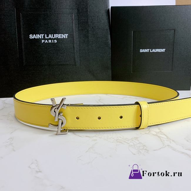 Saint Laurent Yellow Monogram Leather Belt - 1