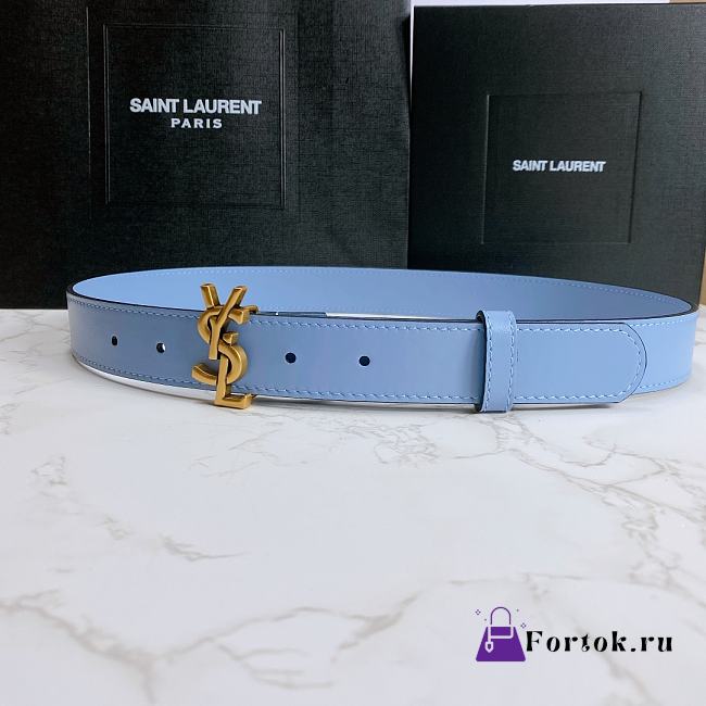 Saint Laurent Blue Monogram Leather Belt - 1