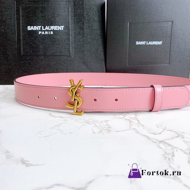 Saint Laurent Pink Monogram Leather Belt - 1
