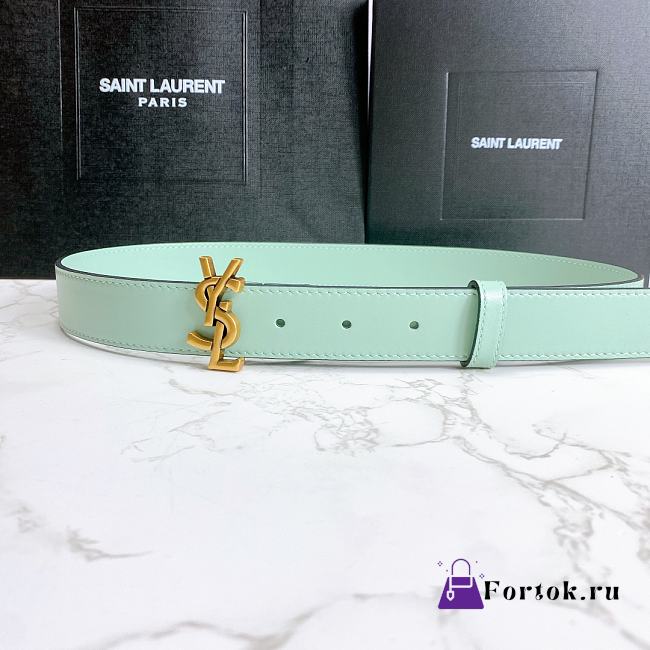 Saint Laurent Green Monogram Leather Belt - 1