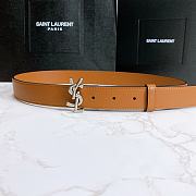 Saint Laurent Brown Monogram Leather Belt - 1