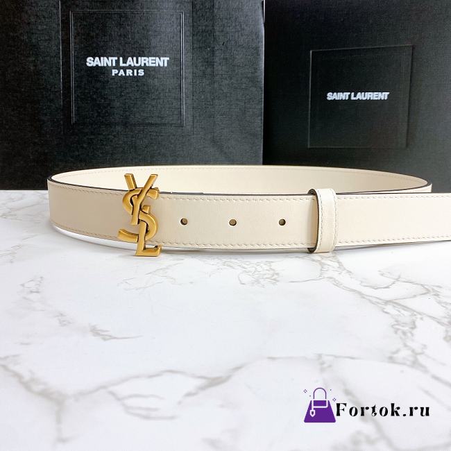 Saint Laurent White Monogram Leather Belt - 1
