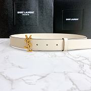 Saint Laurent White Monogram Leather Belt - 1