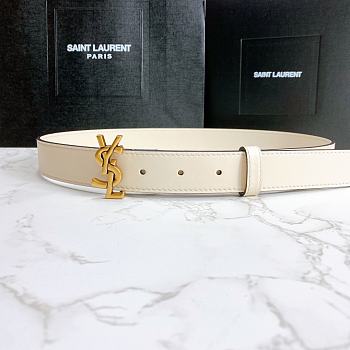 Saint Laurent White Monogram Leather Belt