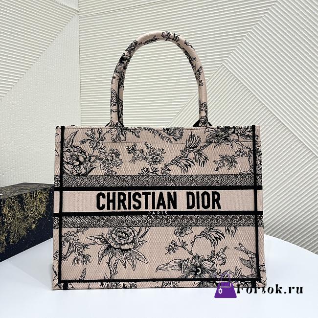 Dior Book Tote Jardin Botanique Embroidery in Pink 36x18x28cm - 1