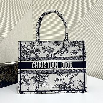 Dior Book Tote Jardin Botanique Embroidery in White & Blue 36x18x28cm