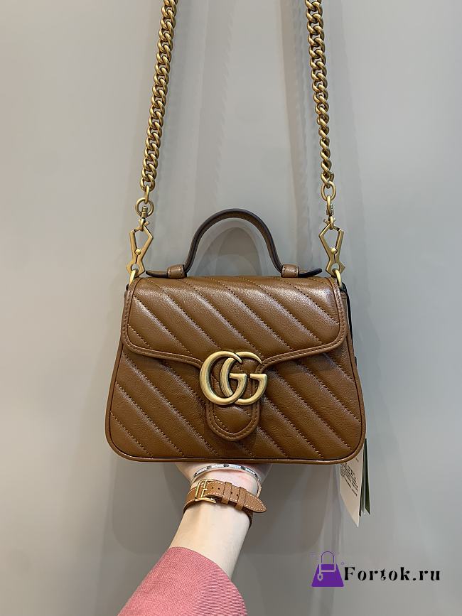 Gucci GG Marmont Mini Top Handle Bag in Brown 547260 21x15x8cm  - 1
