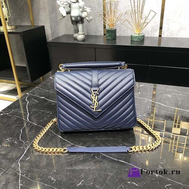 Ysl College Medium Chain Shoulder Bag in Navy Blue 24x17x6.5cm - 1