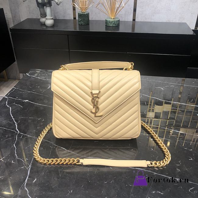 Ysl College Medium Chain Shoulder Bag Apricot Gold 24x17x6.5cm - 1
