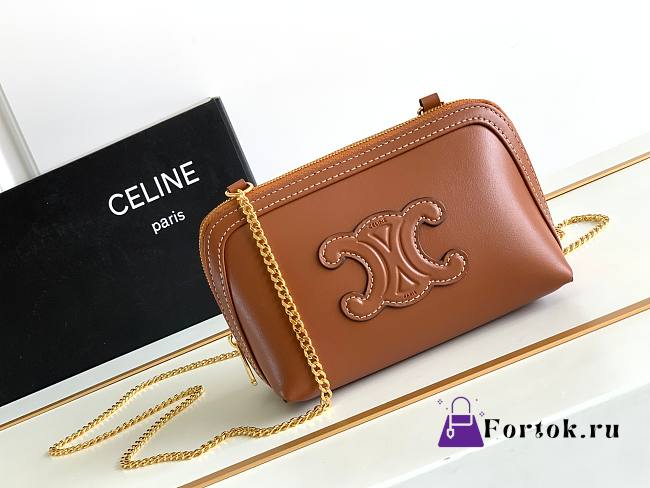 Celine Triomphe Shoulder Bag in Smooth Calfskin Tan - 1