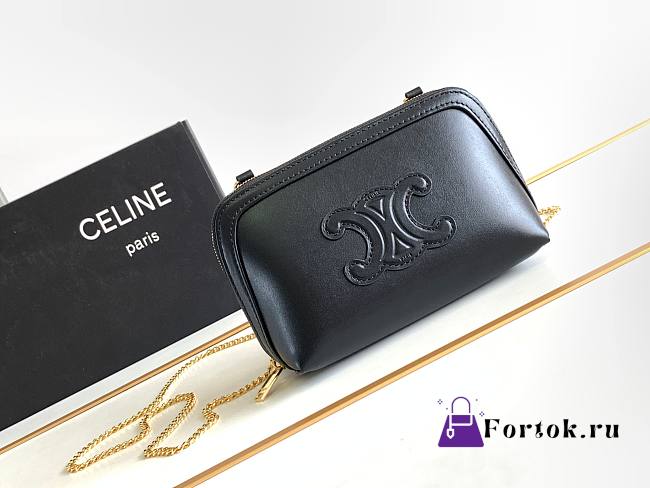 Celine Triomphe Shoulder Bag in Smooth Calfskin Black  - 1