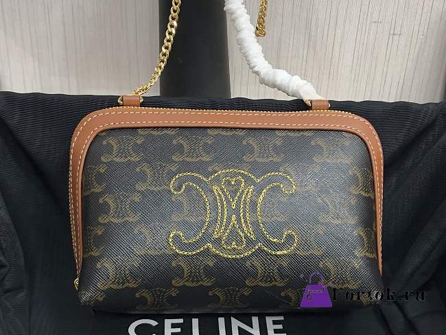 Celine Clutch Triomphe Canvas with Triomphe Heat Embroidery Tan  - 1
