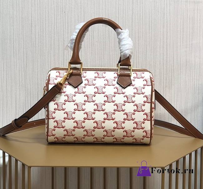 Celine Small Boston in Triomphe Canvas and Calfskin White - 1
