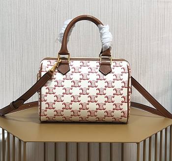 Celine Small Boston in Triomphe Canvas and Calfskin White