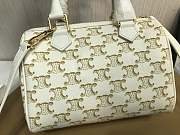 Celine Small Boston in Triomphe Canvas and Calfskin in White - 6