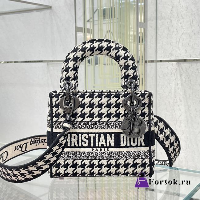Dior Mini Lady D-Lite Bag Houndstooth Embroidery - 1