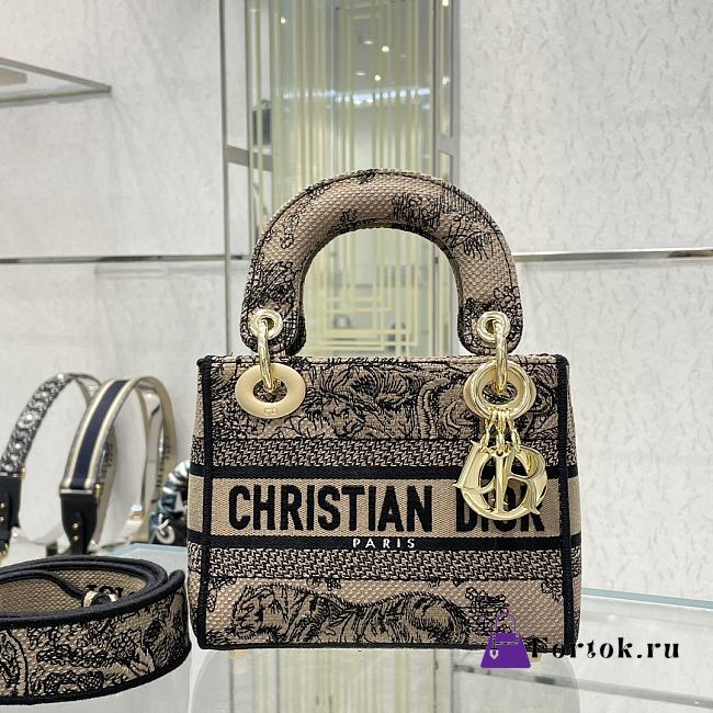 Dior Mini Lady D-Lite Bag Brown Toile De Jouy Embroidery - 1
