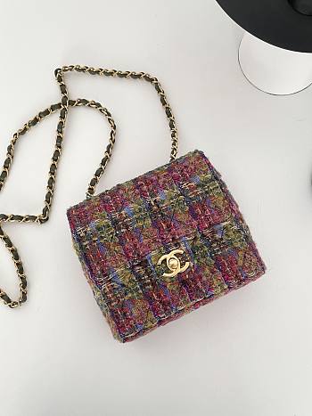 Chanel Mini Flap Tweed & Gold Metal Bag in Multicolour