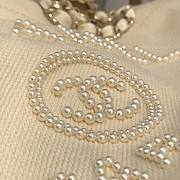 Chanel Tote Canvas Bag With Pearls in White 30x39cm - 4