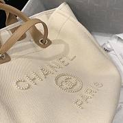 Chanel Tote Canvas Bag With Pearls in White 30x39cm - 3