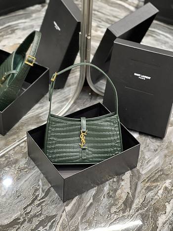 Saint Laurent Le5A7 Hobo Shoulder Bag in Crocodile-Embossed Leather-Green