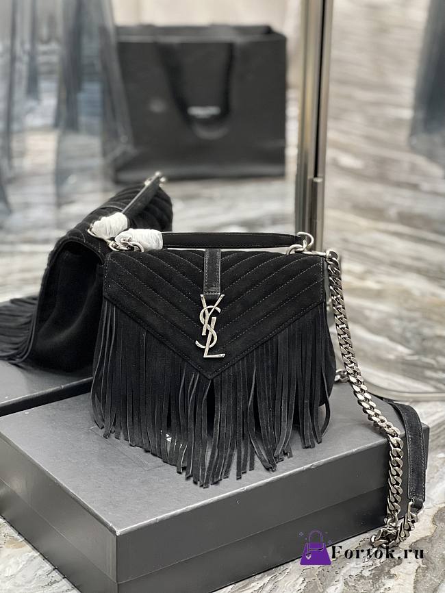 Saint Laurent Medium Chain Bag In Black With Fringes 24x17x6cm - 1