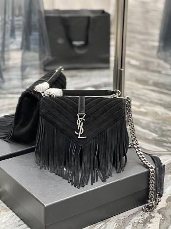 Saint Laurent Medium Chain Bag In Black With Fringes 24x17x6cm