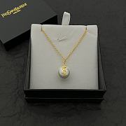 Saint Laurent Bronze Gold YSL Pearl Necklace - 1