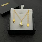 Saint Laurent Bronze Gold YSL Pearl Necklace - 3