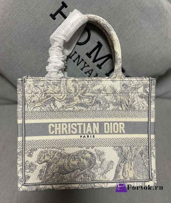 Dior Book Tote Bag Toile de Jouy Embroidery in Grey 36x27.5x16.5cm - 1