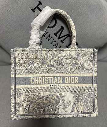 Dior Book Tote Bag Toile de Jouy Embroidery in Grey 36x27.5x16.5cm