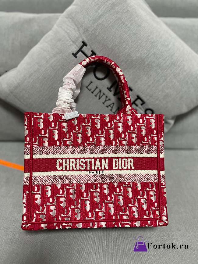 Dior Book Tote Bag Oblique Canvas in Red 36x27.5x16.5cm - 1