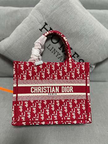 Dior Book Tote Bag Oblique Canvas in Red 36x27.5x16.5cm