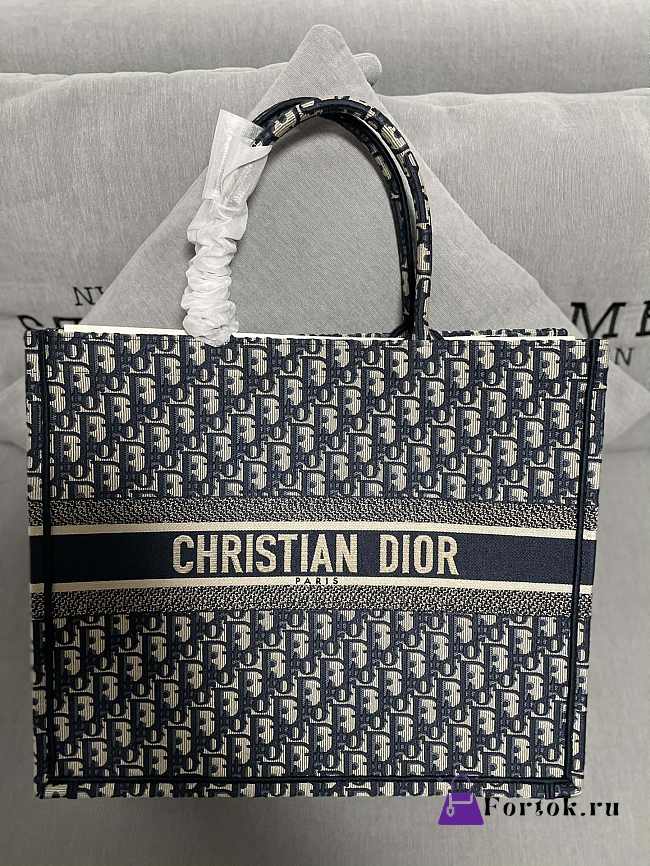 Dior Book Tote Bag Obique Embroidery in Blue 42x35x18.5cm - 1