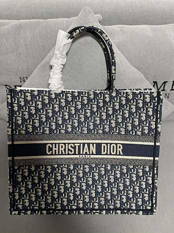 Dior Book Tote Bag Obique Embroidery in Blue 42x35x18.5cm