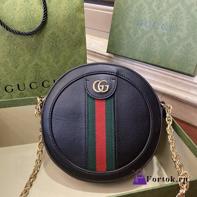 Gucci Ophidia Mini Round Leather Shoulder Bag in Black 18x18x4.5cm - 1