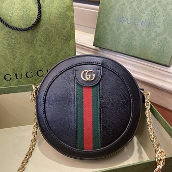 Gucci Ophidia Mini Round Leather Shoulder Bag in Black 18x18x4.5cm