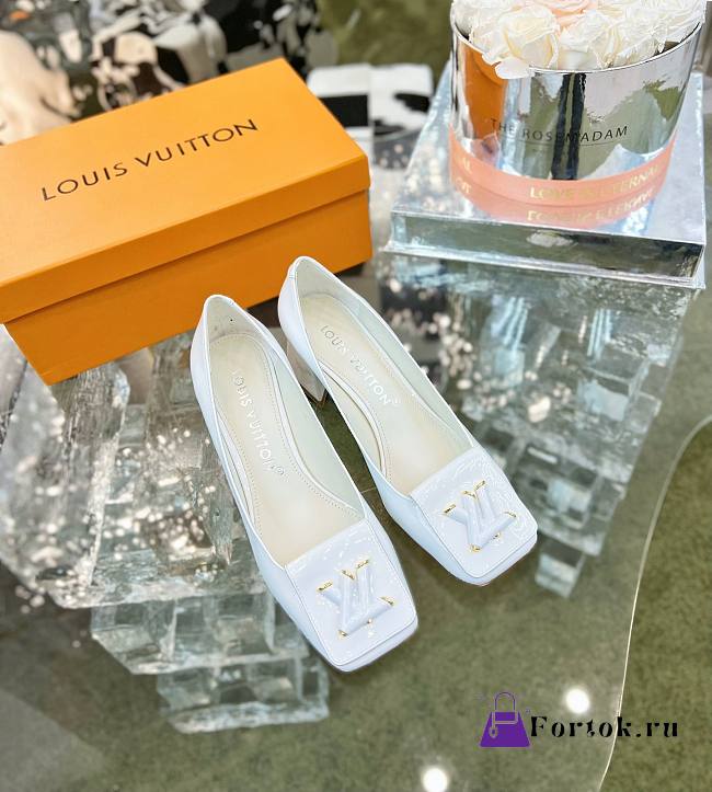 Louis Vuitton Square-Toed High Heel Shoes in White - 1