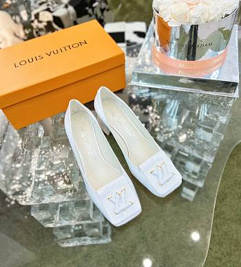 Louis Vuitton Square-Toed High Heel Shoes in White