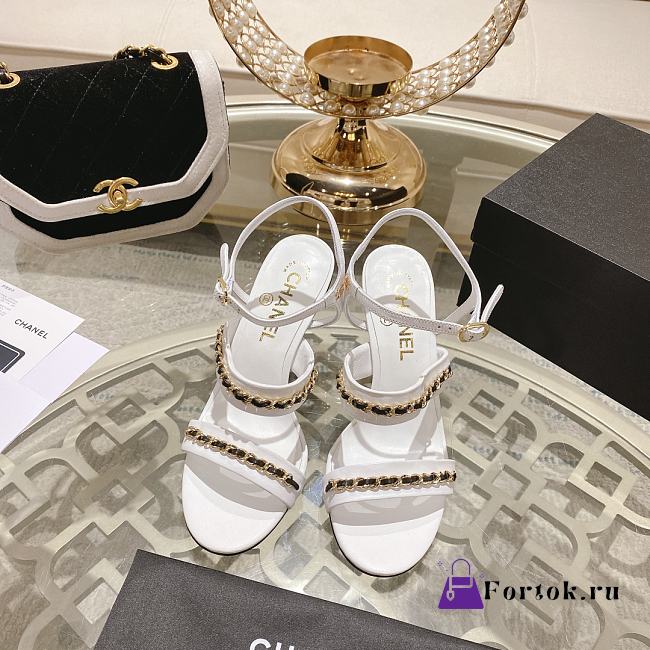 Chanel Double C Chain High Heel Sandals in White - 1