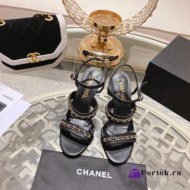 Chanel Double C Chain High Heel Sandals in Black - 1