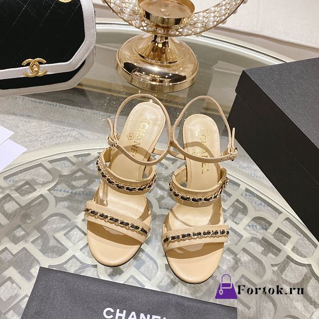 Chanel Double C Chain High Heel Sandals in Beige - 1