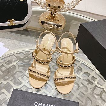 Chanel Double C Chain High Heel Sandals in Beige